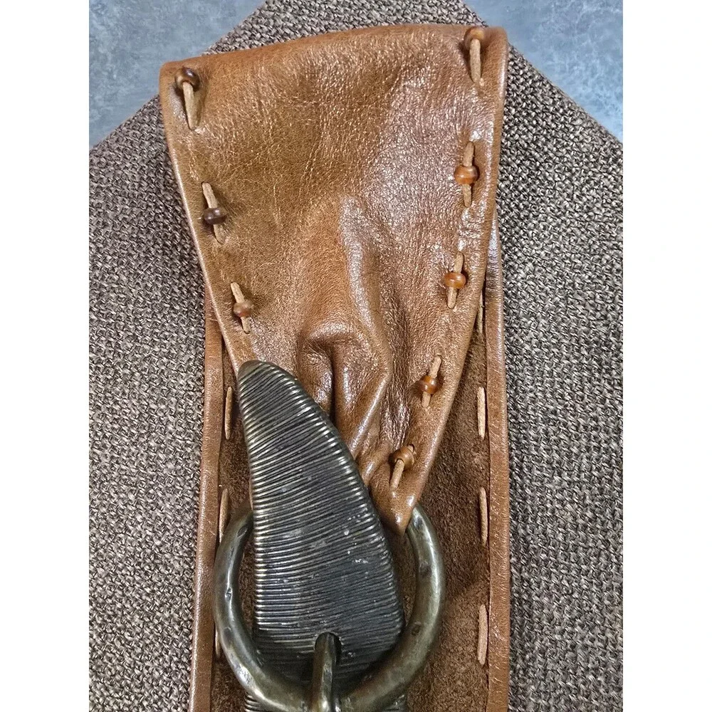 Vintage Suzi Roher Artisan Beaded Leather Statement Belt - Horn Buckle